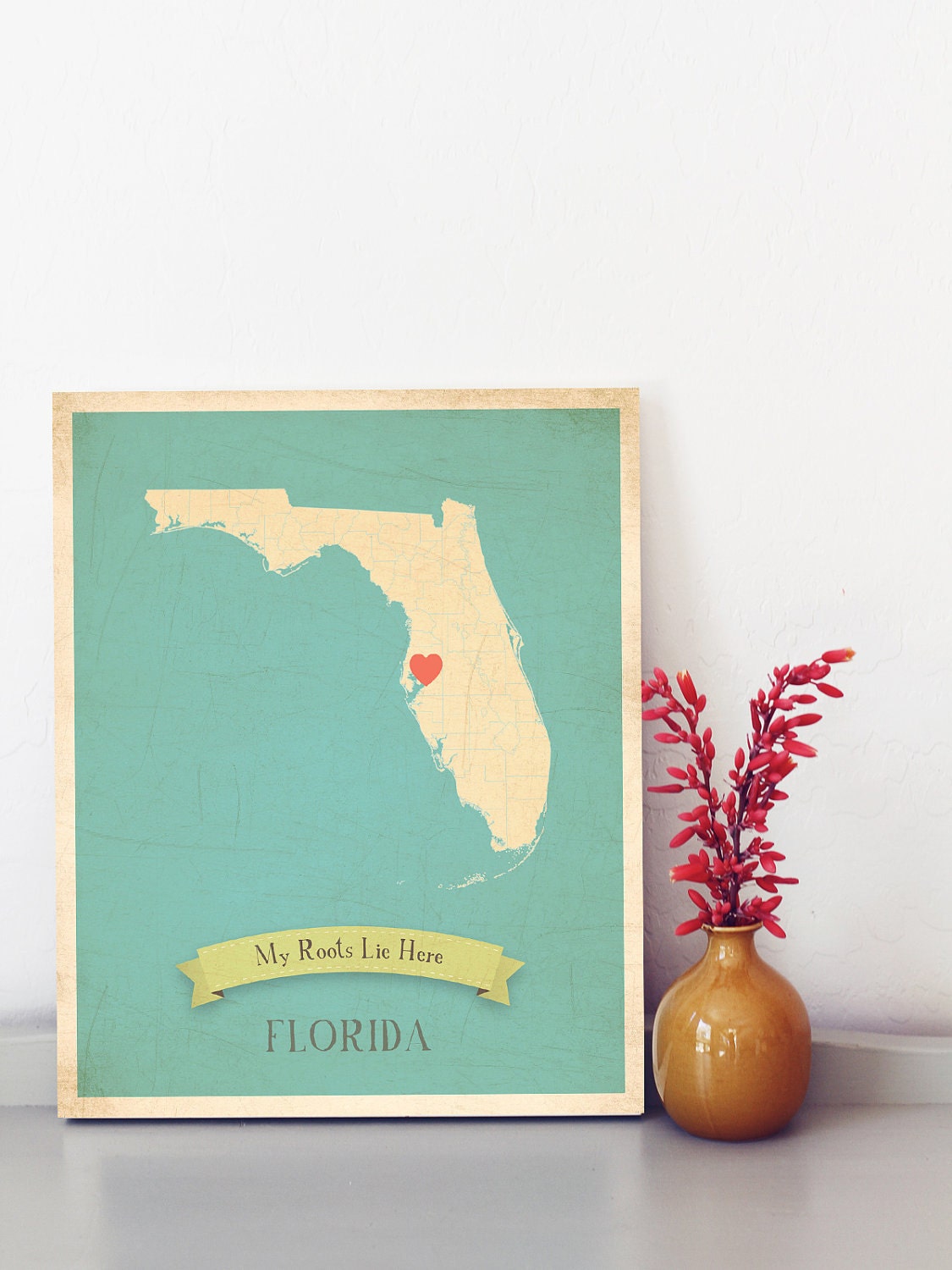 Florida Roots Map 11x14 Customized Print