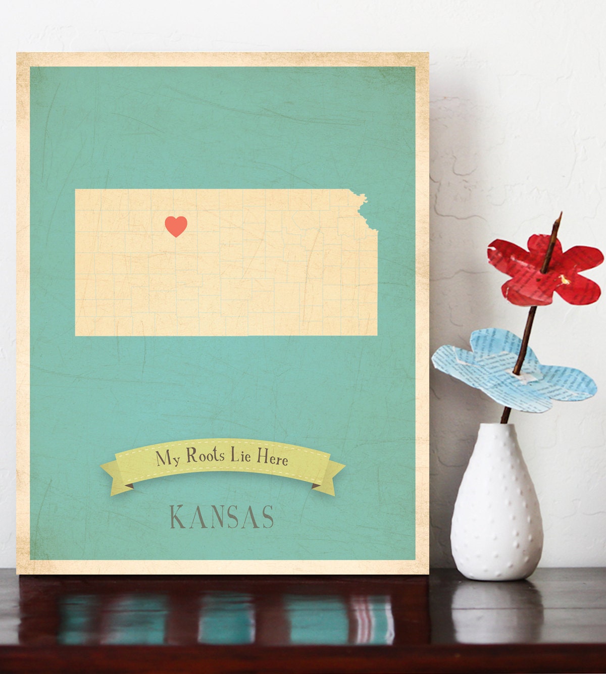 Kansas Roots Map 11x14 Customized Print