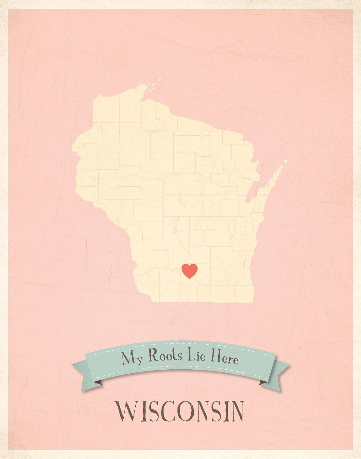 Wisconsin Roots Map 11x14 Customized Print