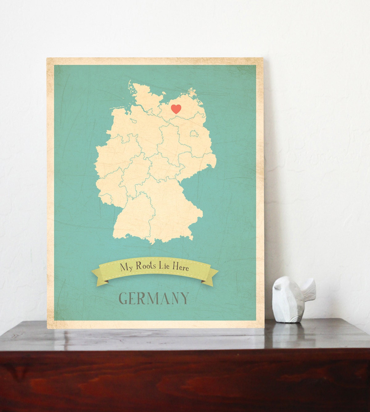 Personalized Vintage Map Wall Art 11x14 - Choose Your Country