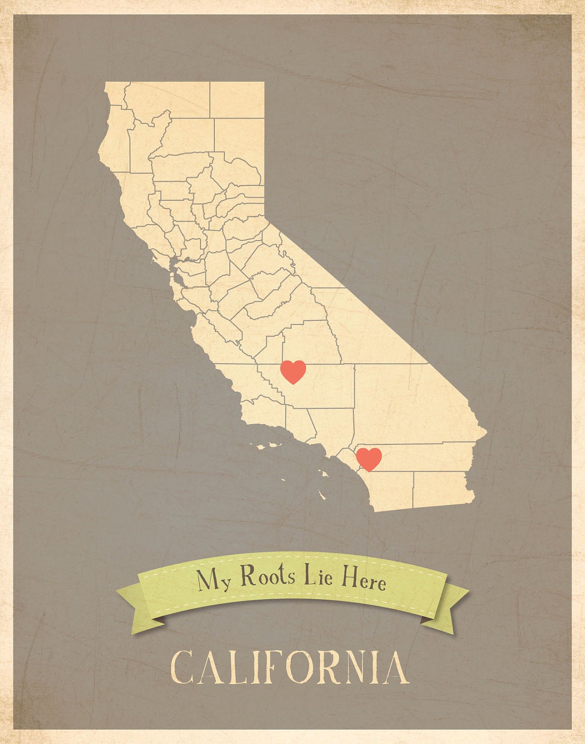 25% OFF SALE California Roots Map 11x14 Customized Print