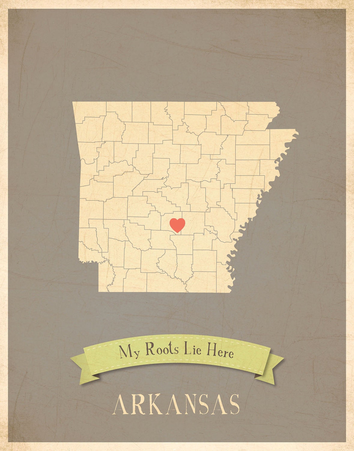 Arkansas Roots Map 11x14 Customized Print