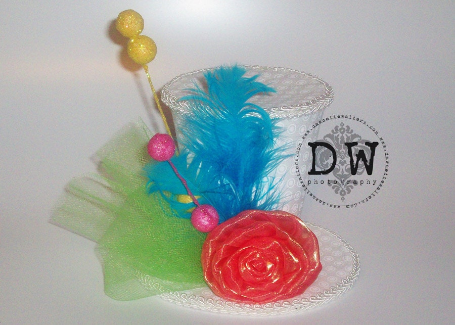 White Orange Pink Yellow Blue Green Spring Mini Top Hat Fascinator Pageant Costume Tea Party Steampunk Lolita