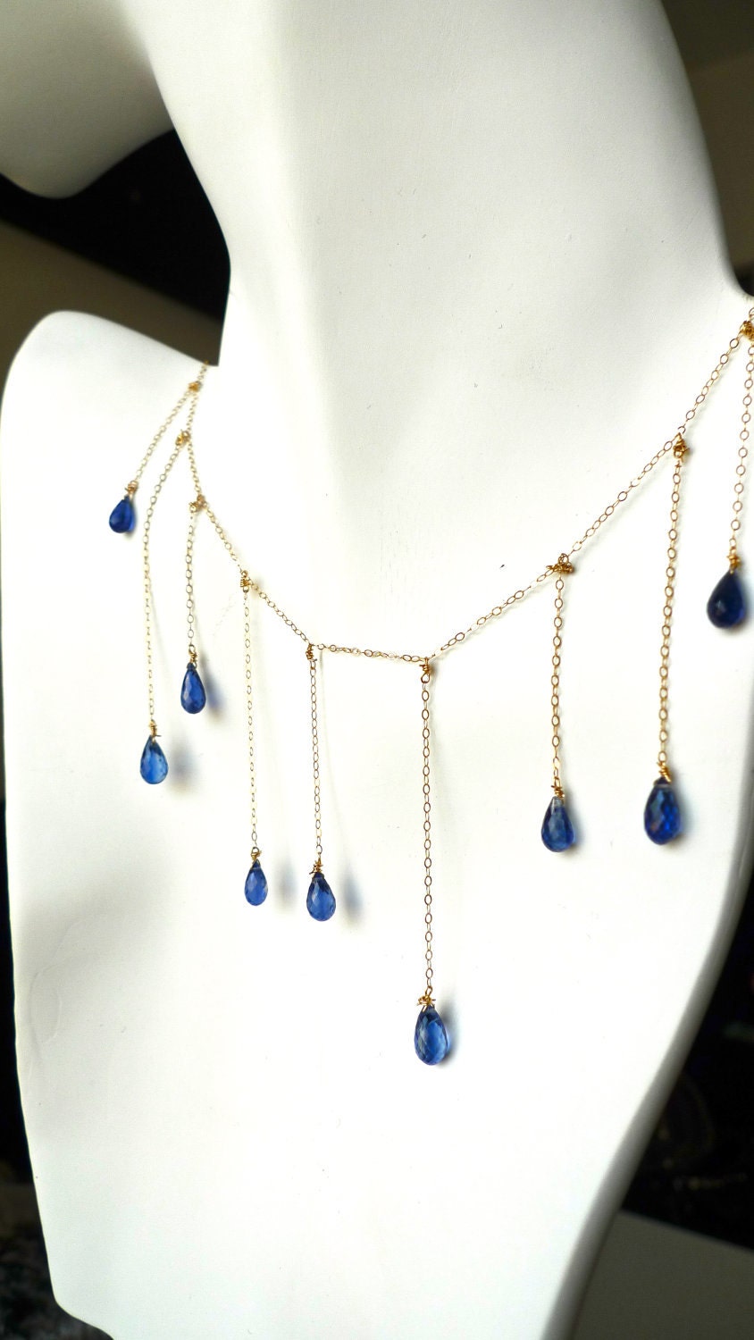 The "Christina" necklace of solid 14kt yellow gold and kyanite briolettes