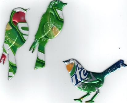 RECYCLED PAIR of BIRDS Magnet from Soda Pop Can