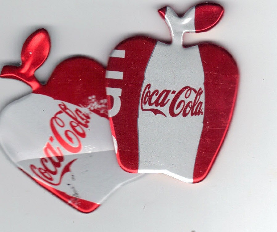 RECYCLED PAIR of APPLES  Magnet from Soda Pop Can