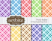 Picnic Basket 10 Piece Digital Scrapbook Paper Pack, 12"x12", 300 dpi .jpg