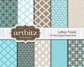 Lattice Panels 10 Piece Digital Scrapbooking Paper Pack, 12"x12", 300 dpi .jpg