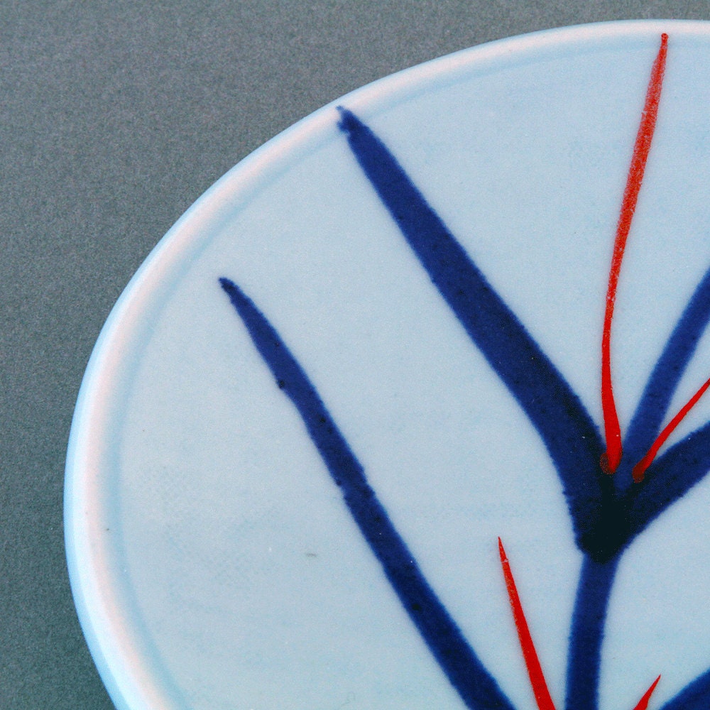 Porcelain Dish / BLUE CELADON Glaze / Cobalt Brushwork