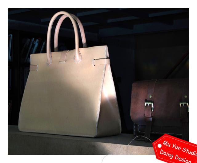 Hand Stitched Leather Tote / Doctor Bag / Lady Bag / Shoulder Bag in Retro Brown&Tan