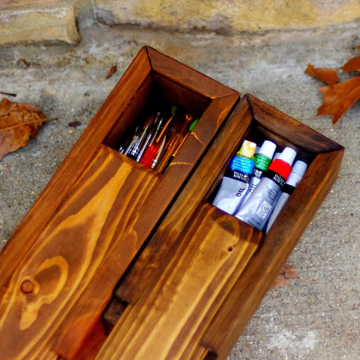 Reclaimed Wood Pencil Box - Pine Pencil Box 9.5"x4"x3"- Wood Craft Supply Box - Crochet Hook Organizer - Box for Artist Paint