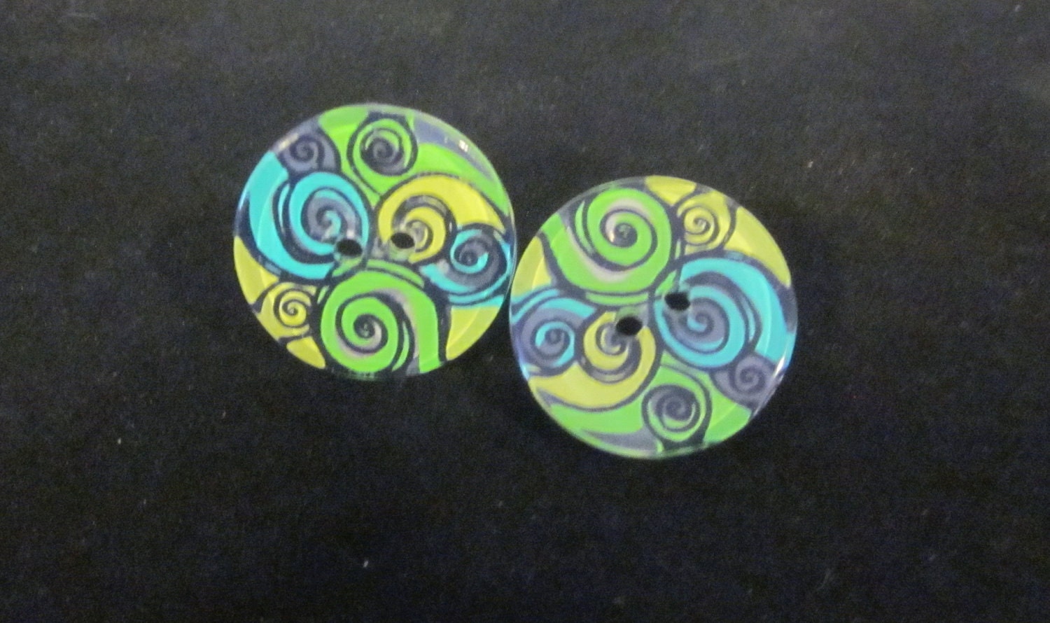 Blue & Green Button Earrings - TheBookCellar