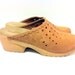 Honey Leather Cutout Clogs 8, Beige Suede HEART Cutout Perforated Clogs