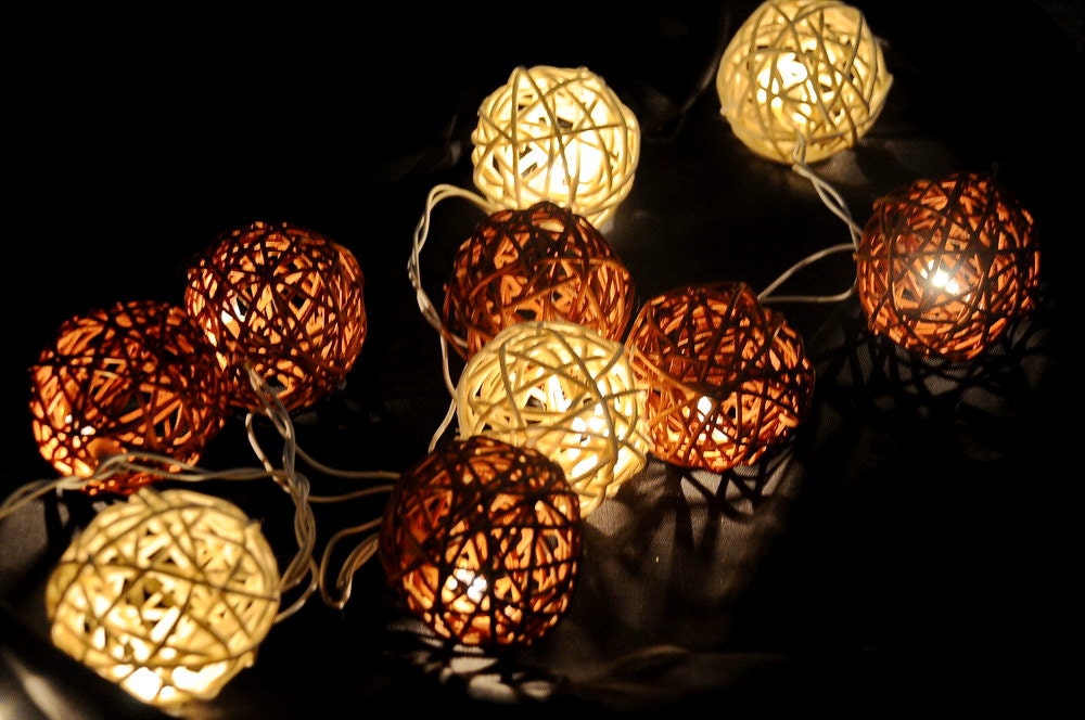 20 x wood and white color Rattan ball string light patio outdoor decoration deco room wedding patio party oriental paper