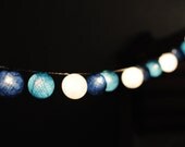 20 x Shaded Blue color cotton ball Bali lantern string light patio outdoor decorate deco room bedroom wedding patio party Beach balcony