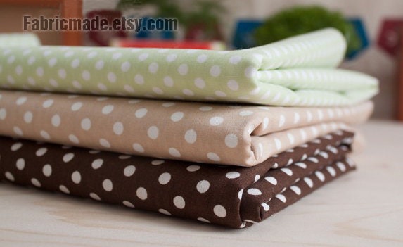 Beige Fabric Polka Dot, Light Green Dots Fabric, Cotton Fabric, Polka Dot Cotton, Fabric with Dots, White Dot on Beig Light Green- 1/2 yard