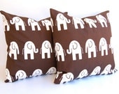 Decorative pillow covers set of two 16" x 16" Brown Mod Elephants chocolate Ele