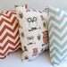 Throw pillows set of three 20" x 20" decorative pillow covers in natural, rust and light smokey blue with Owls