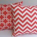 Coral pillow covers set of two 16" x 16" coral and white zig zag chevron stripe and Gotcha links