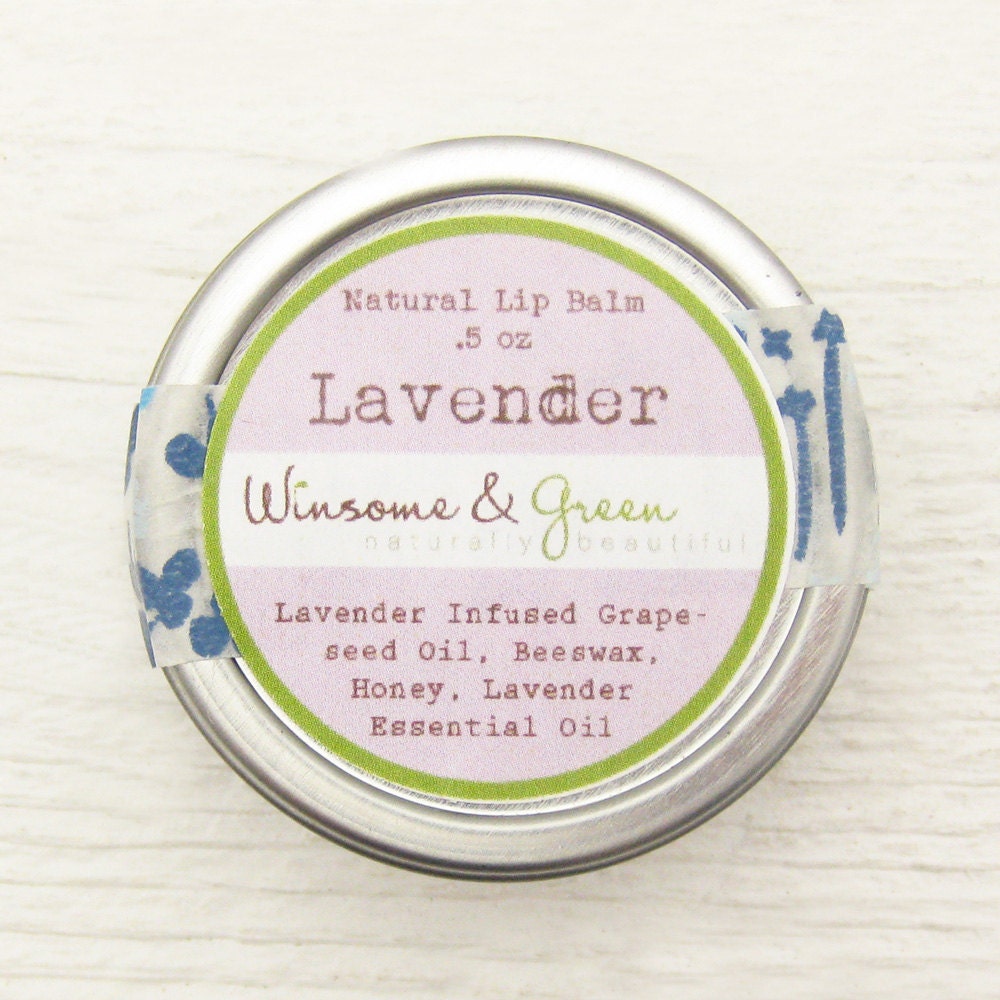 Natural Herbal Lip Balm - Lavender - Organic - Honey, Beeswax - Old Fashioned, Vintage Inspired, Romantic Gift Floral Spring Pastel