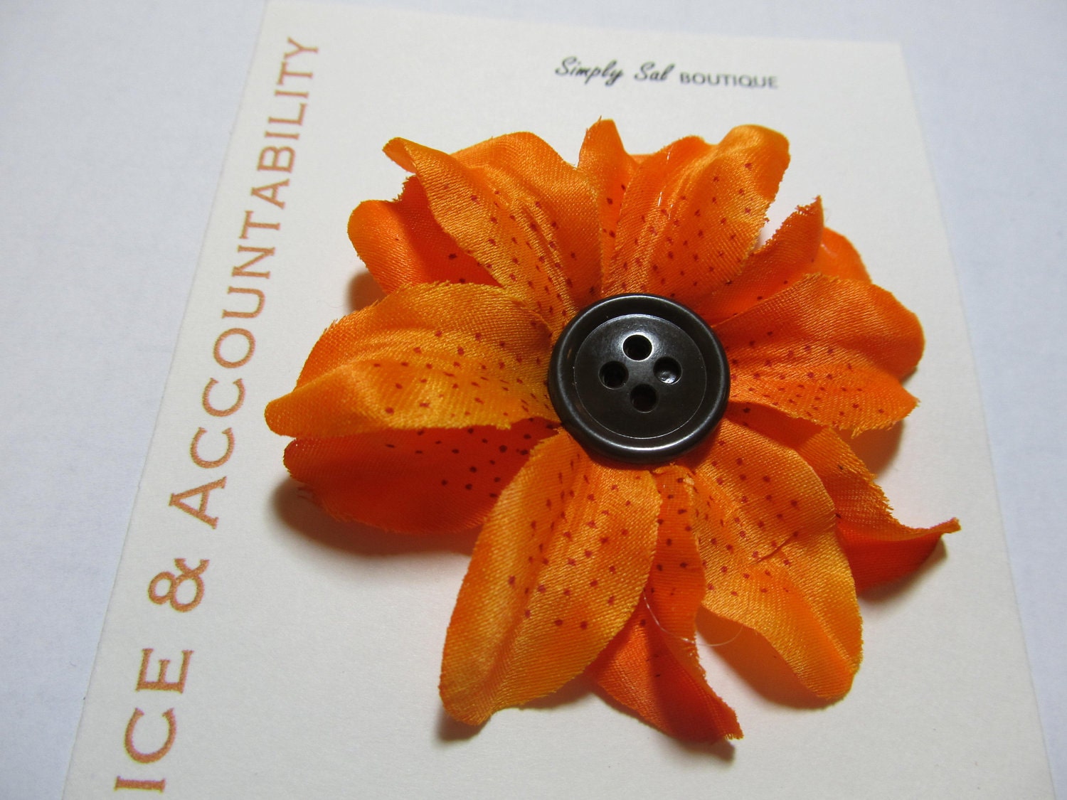 Hair Flower Clip: LDS Young Women Value -- Choice and Accountability -- Orange Tiger Lily