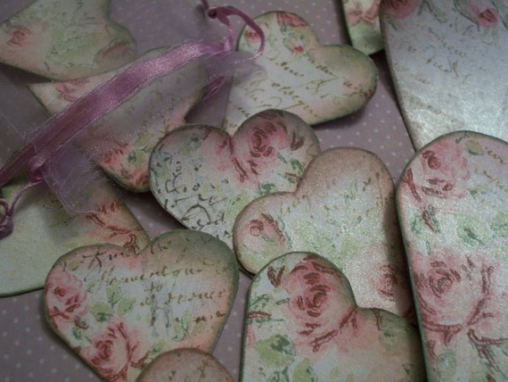 Romancing the Rose - Paper Heart Set for altered art, wedding confetti/decor, paper crafts, ATC's