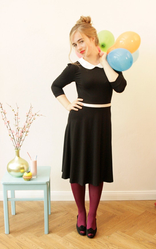 Dress "Cloè" with a circular skirt , in black and offwhite