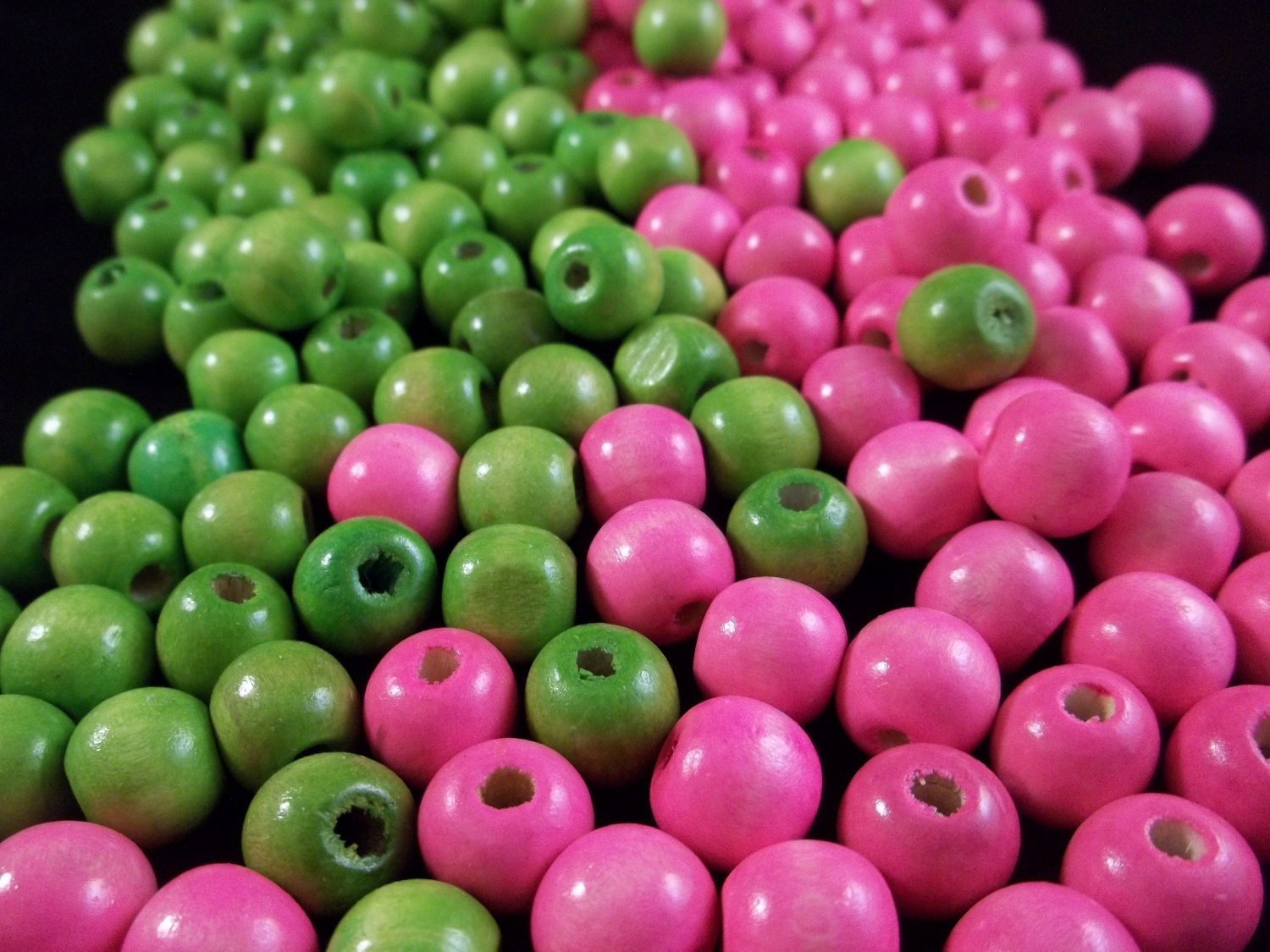 50 Pink and Green colored wooden beads perfect for the basketball wives hoop earrings