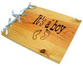 Wooden Baby Boy Book - Shower Guest Book - Its A Boy, 10"x12" - Custom Cover