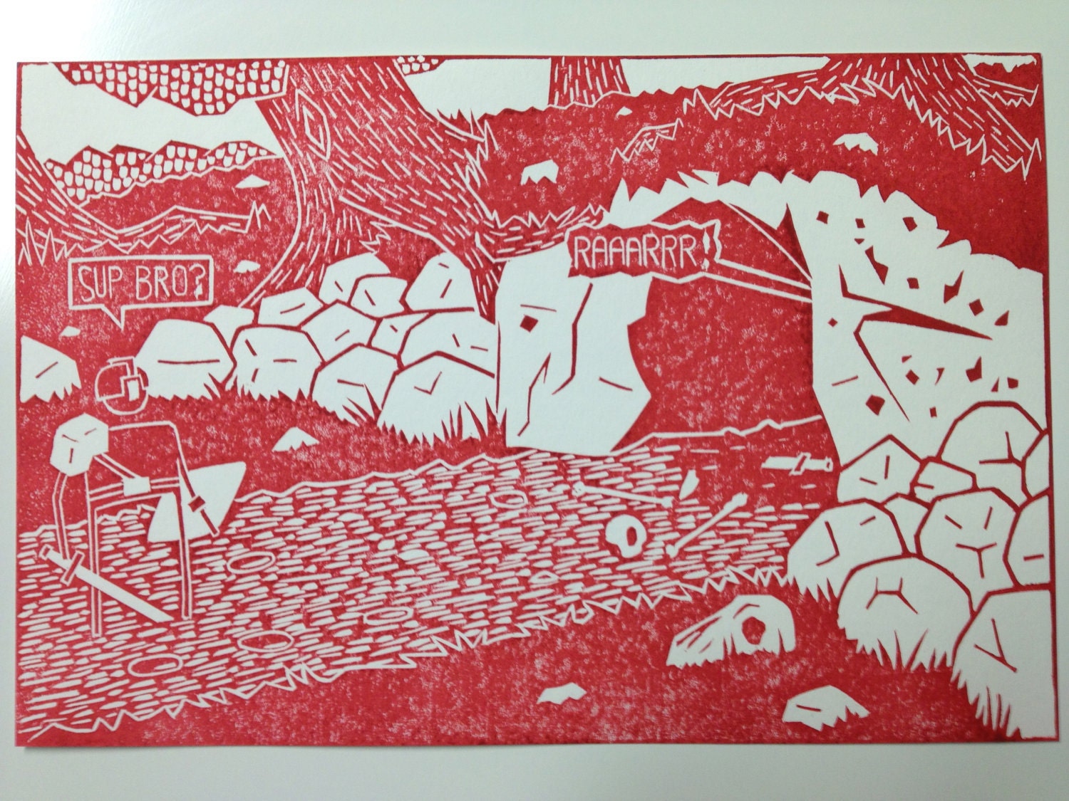 Brave Warrior Lino Print, A4