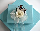 Ivory Wedding/Bridal Shower bow with pearls and copper glitter leaves (W21)