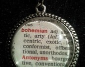Bookish necklace: the word BOHEMIAN from a vintage Thesaurus