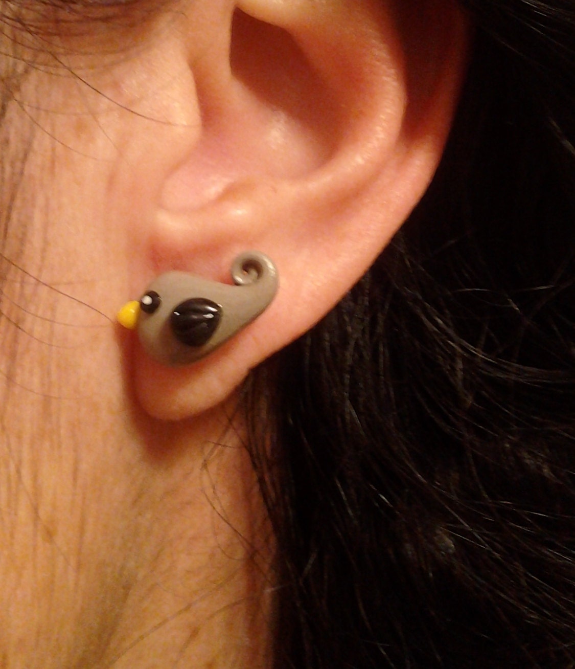 Grey and Black bird studs HANDMADE
