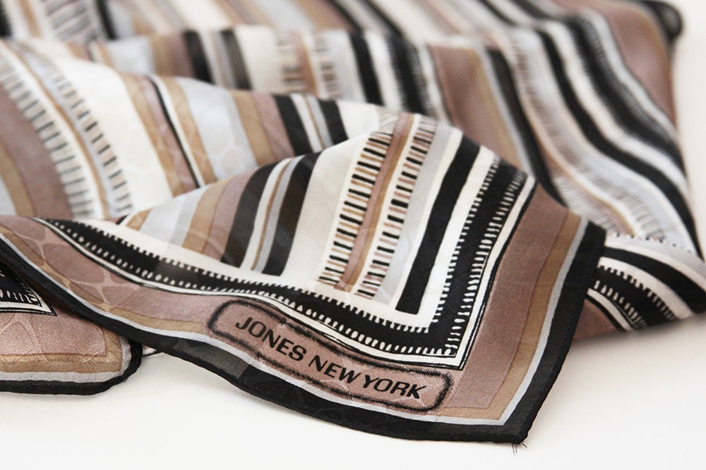 Buy 2 Get One Free - Jones New york Vintage Scarf - Cream, Brown, Black, lined
