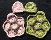 Happy Little Turtle Twins Hat and Cape Set, Crochet Baby Photo Prop