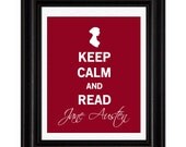Keep Calm and Read Jane Austen Print, Vintage Inspired Typography Wall Art,  Literature Poster, Steampunk, Typographic Print, 8x10