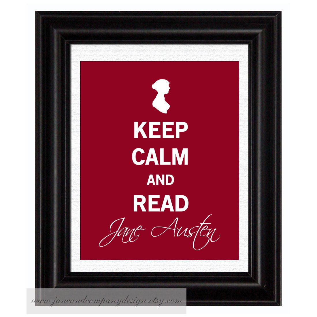 Keep Calm and Read Jane Austen Print, Vintage Inspired Typography Wall Art,  Literature Poster, Steampunk, Typographic Print, 8x10