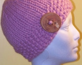 Warm Winter Beanie Hat  Light Pink with Handmade Wood Button