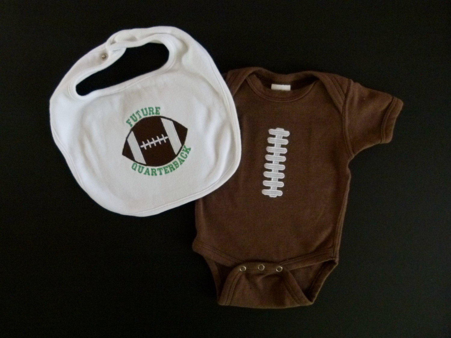 Football Baby Applique Onesie - Laces Can Be Done In Pink For a Girl