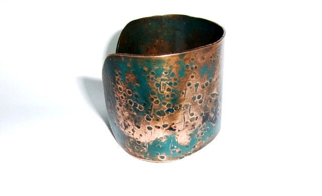 Dramatically Hammered - Copper Verdigris Cuff