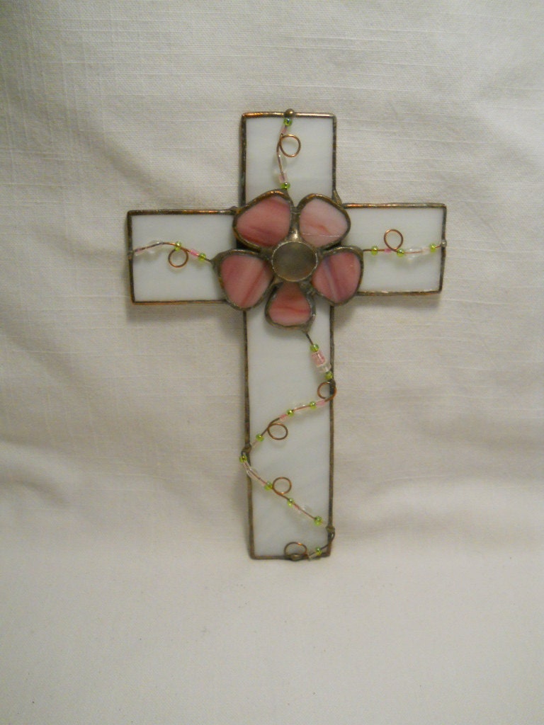 Cross Stained Glass Pink Daisy