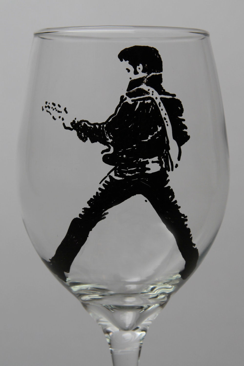 Elvis, Hand painted wine glass, painted glasses, The King