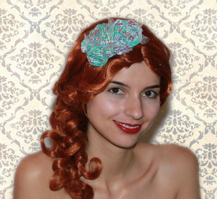 Blue Fabric Flowers Headpiece - 'Flowers in Bloom'