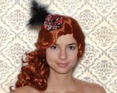 Red and Black Feathered Oriental inspired Headpiece - 'China Girl'
