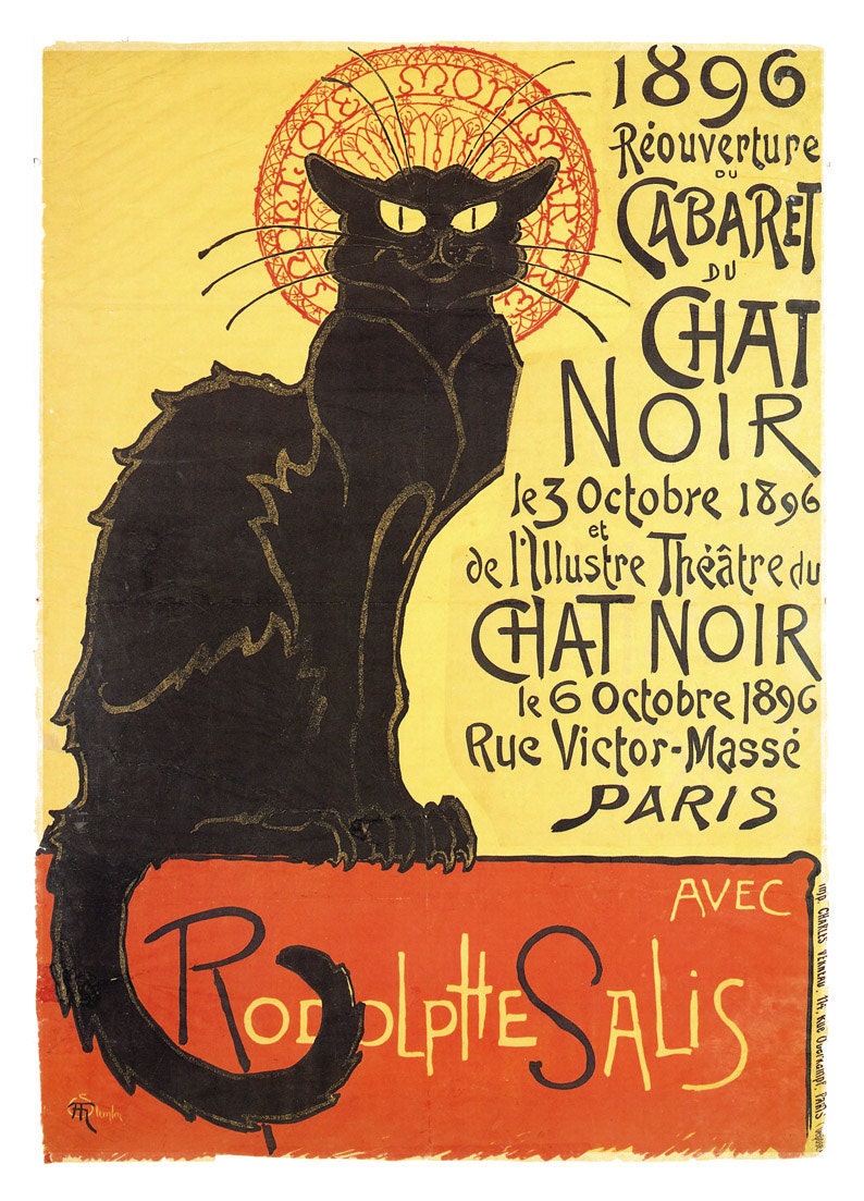 Beautiful Era poster "Le Chat Noir" by Theophile Steinlen Canvas Print 20"x27" ready to hang on the wall