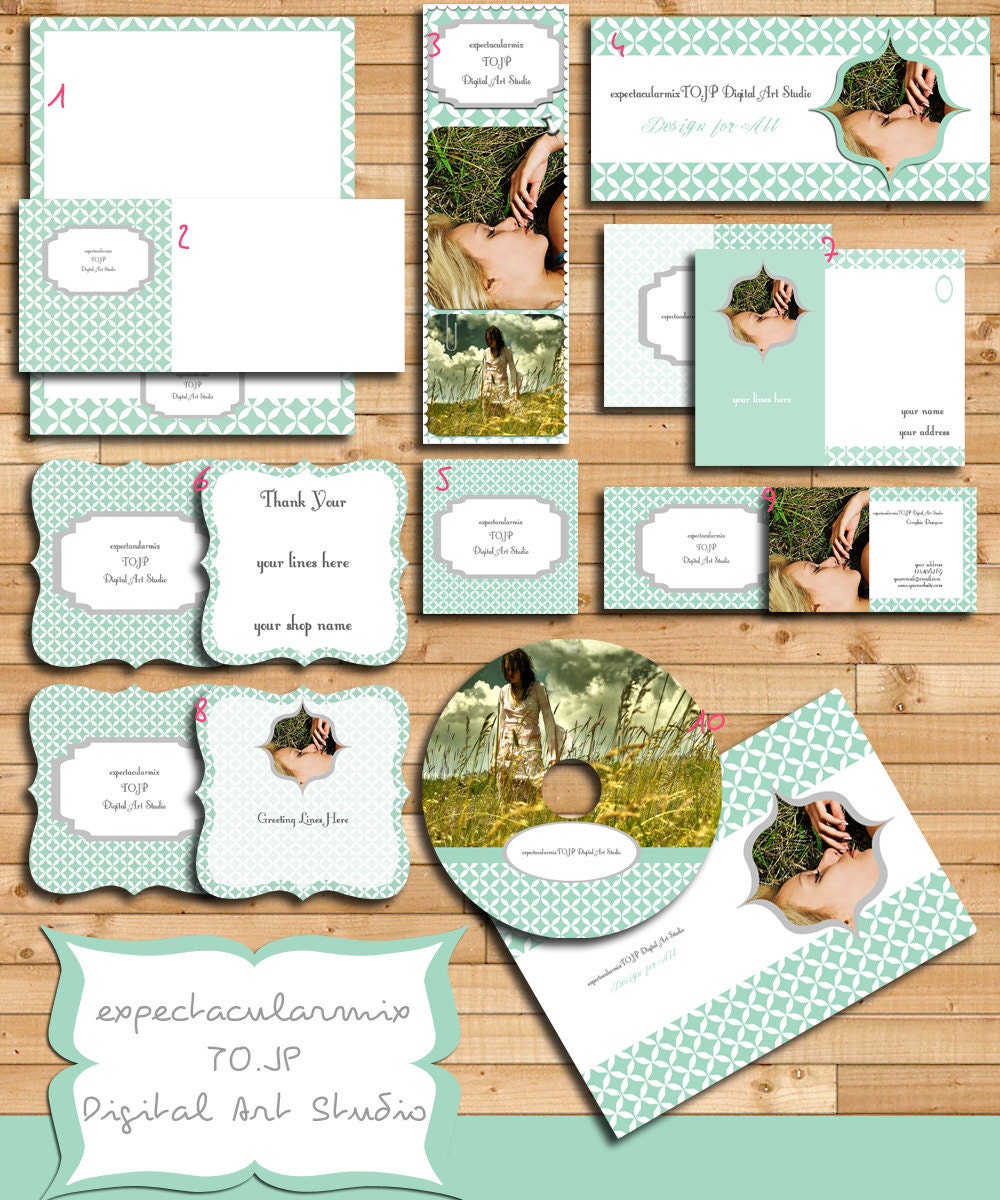 Pre-made Marketing Set Template Sweet Moroccan Minty Green and white