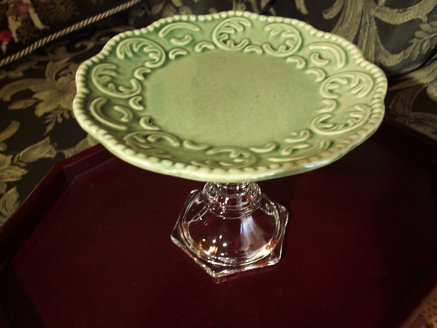 Small Green Food Pedestal / Cake Stand