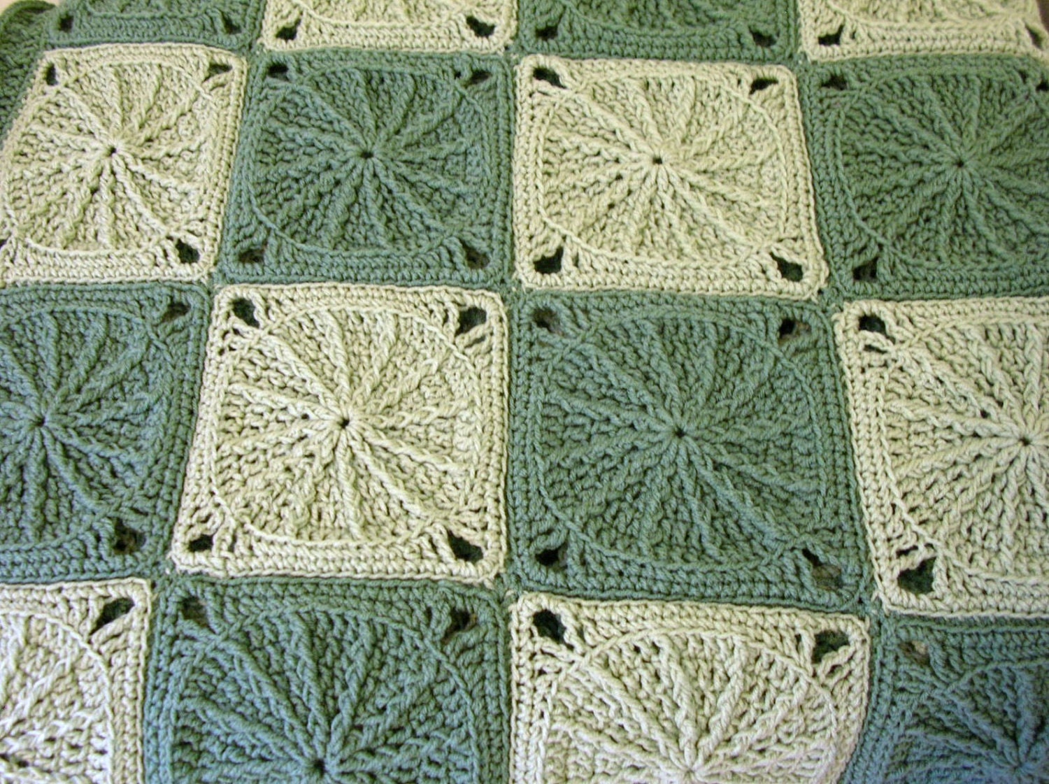 Crochet Afghan Blanket Sage Green, Granny Square Throw