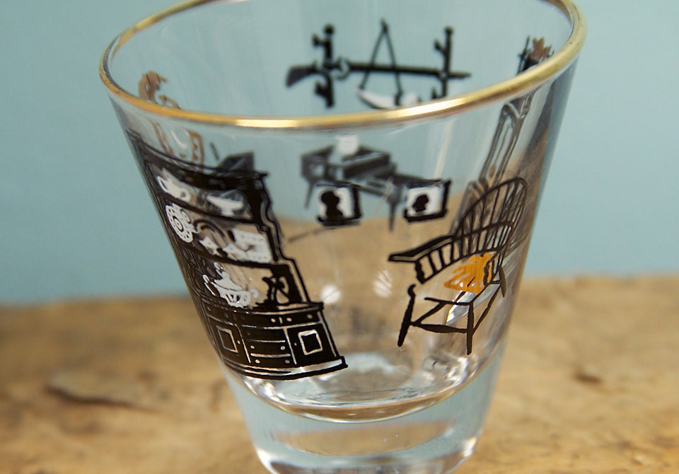 SALE 1950's Barware Gold Rimmed Shot Glass / Furniture / Mad Men