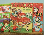 Set of  3 Vintage Mid Century Coloring / Activity Books